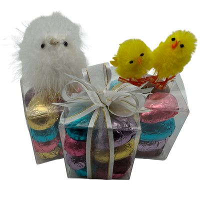 Half Eggs Gift Box with Fluffy White & Yellow Chicken or Elegant White Ribbon